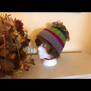 HAND MADE Knitted Messy Bun Ponytail Beanie hat